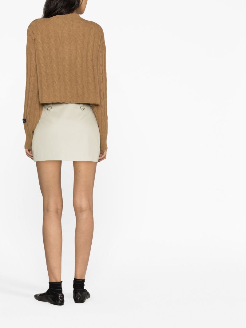 Brown Cropped Cable-knit Wool Sweater