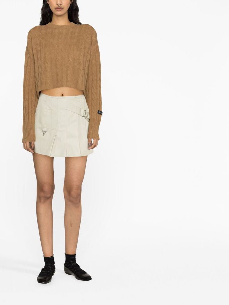 Brown Cropped Cable-knit Wool Sweater