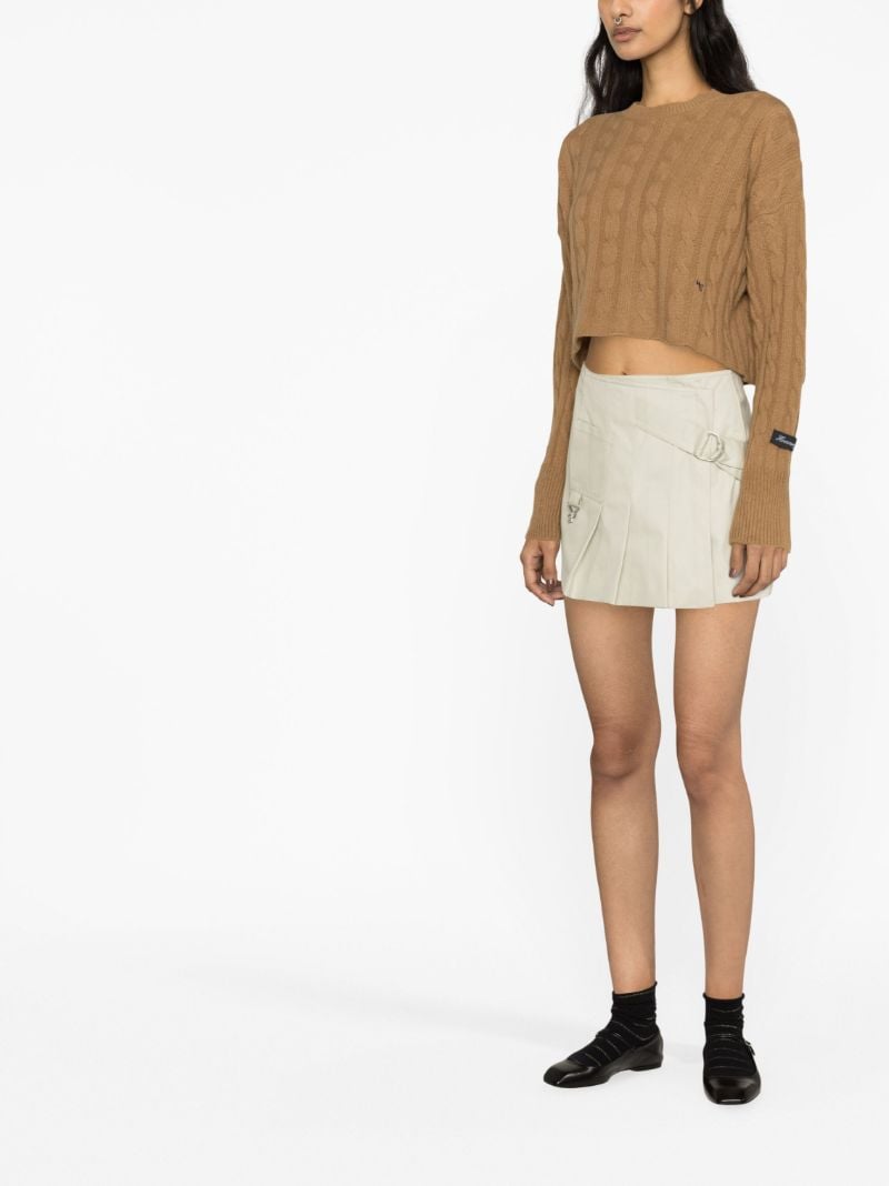 Brown Cropped Cable-knit Wool Sweater