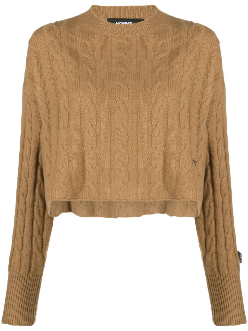 Brown Cropped Cable-knit Wool Sweater