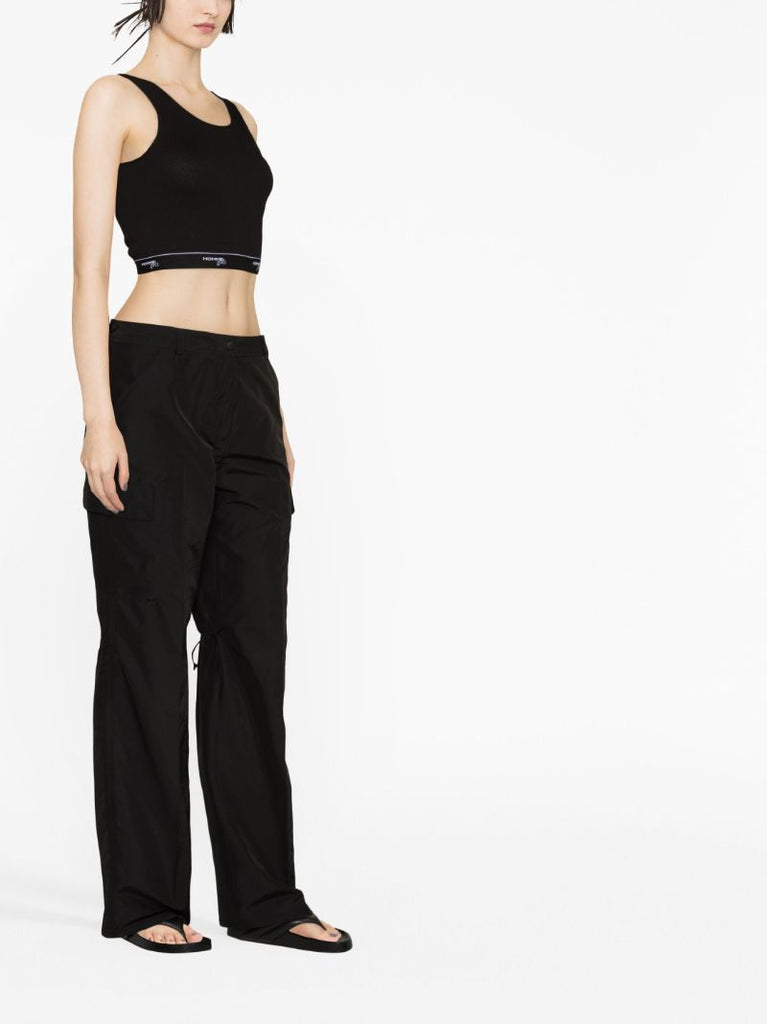 Black Logo Cotton Crop Top