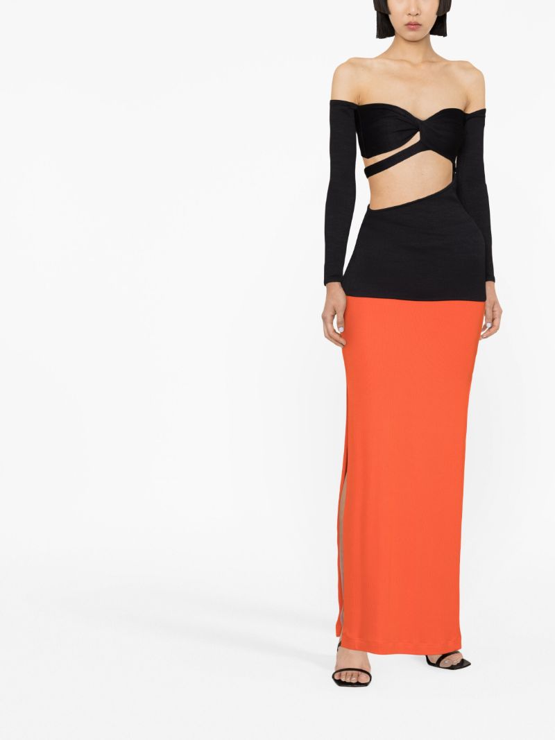 Black Ribbed Cut-out Top