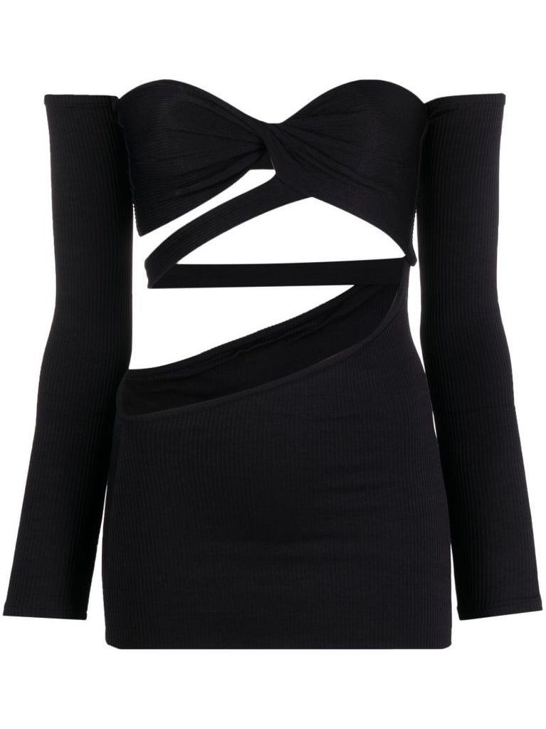 Black Ribbed Cut-out Top