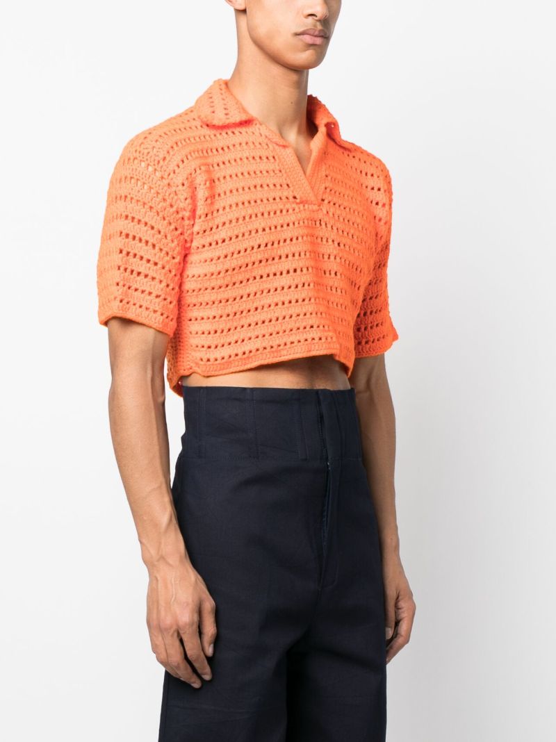 Orange Shalom Woven Cropped Polo Top