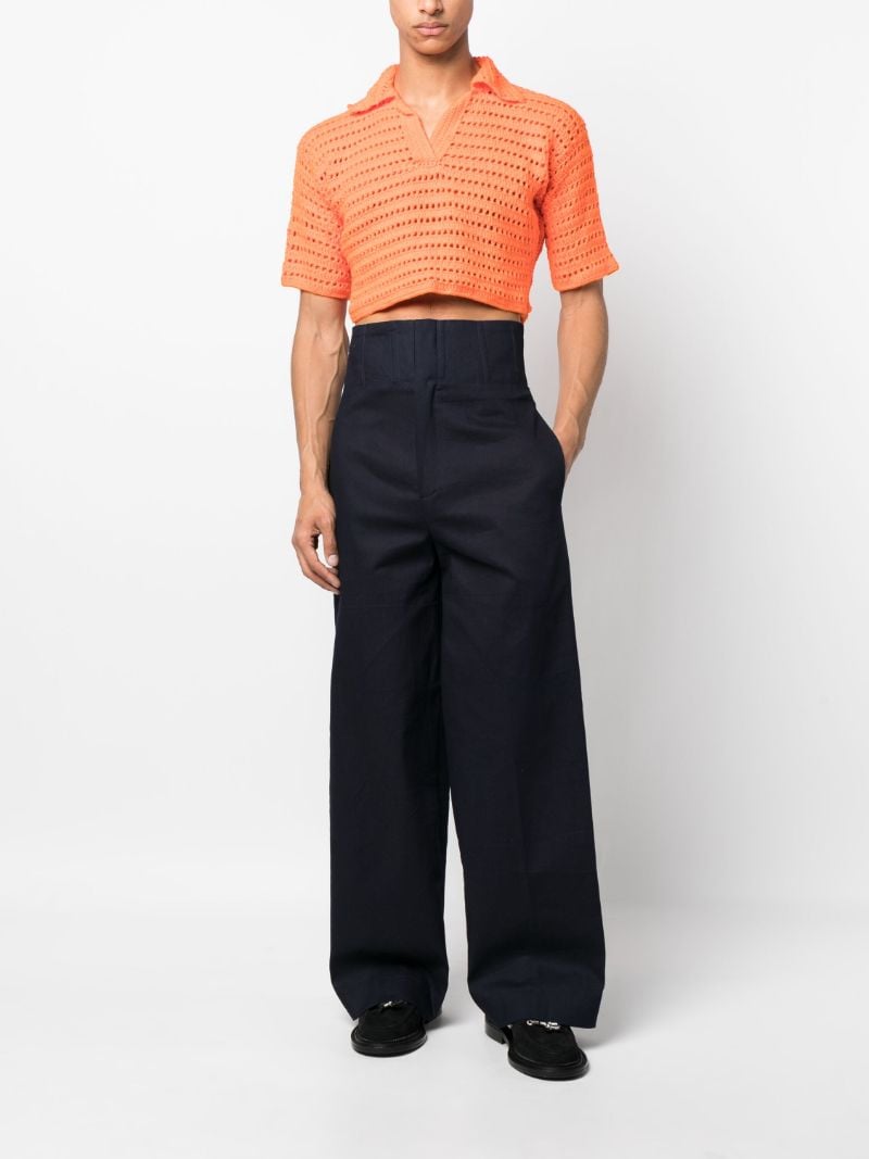 Orange Shalom Woven Cropped Polo Top