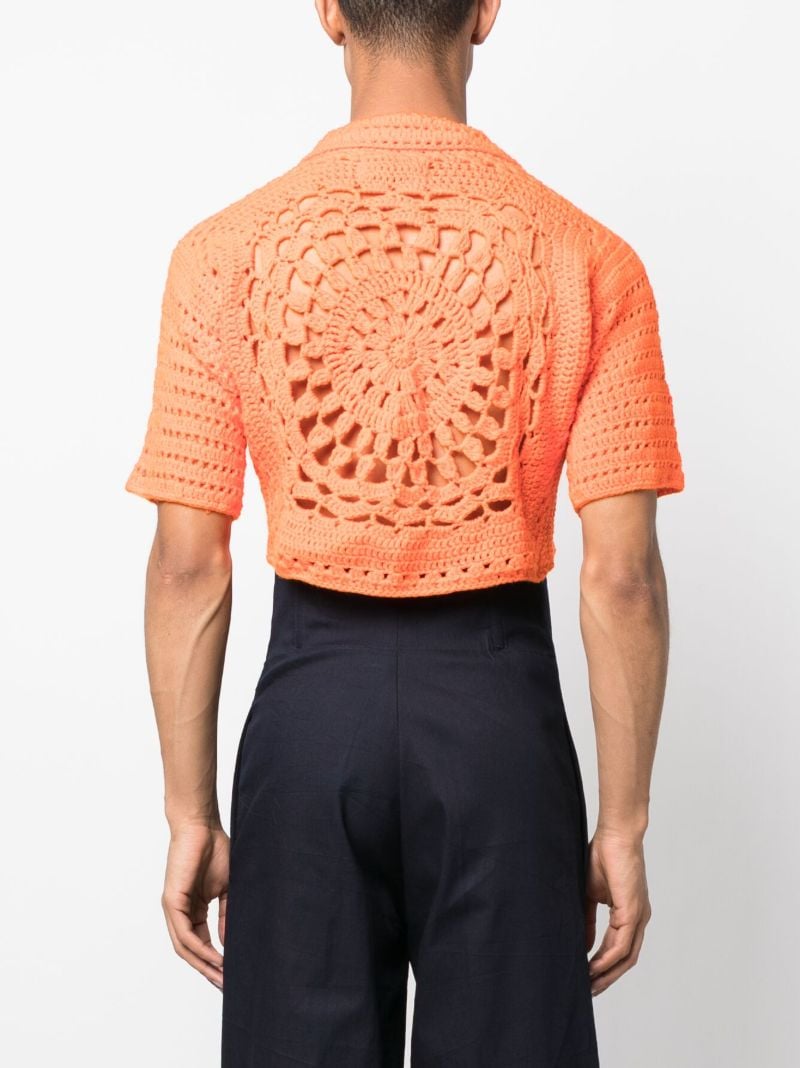 Orange Shalom Woven Cropped Polo Top