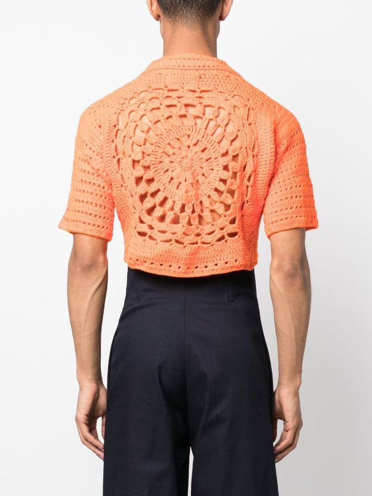 Orange Shalom Woven Cropped Polo Top