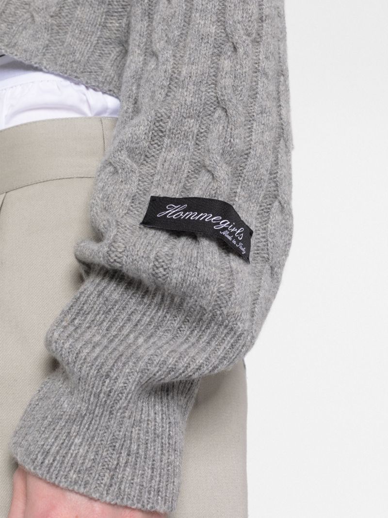 Grey Cropped Cable-knit Sweater