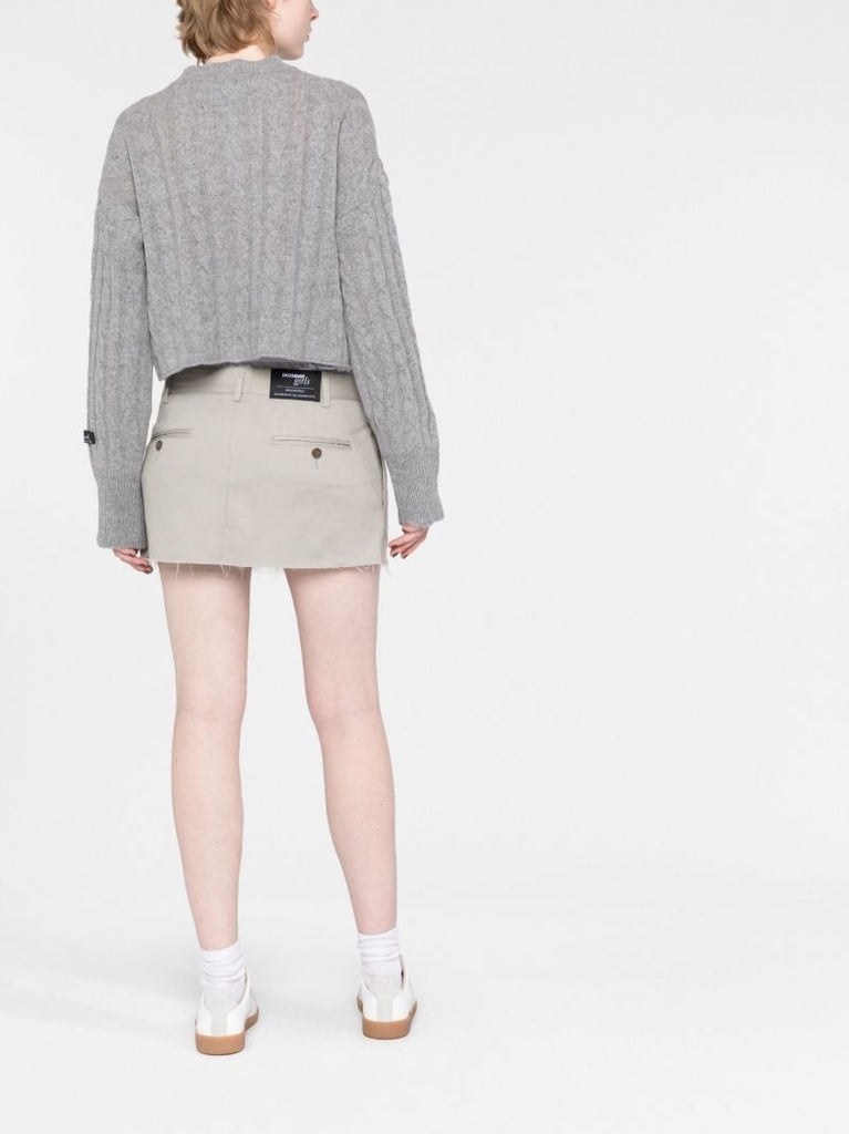 Grey Cropped Cable-knit Sweater
