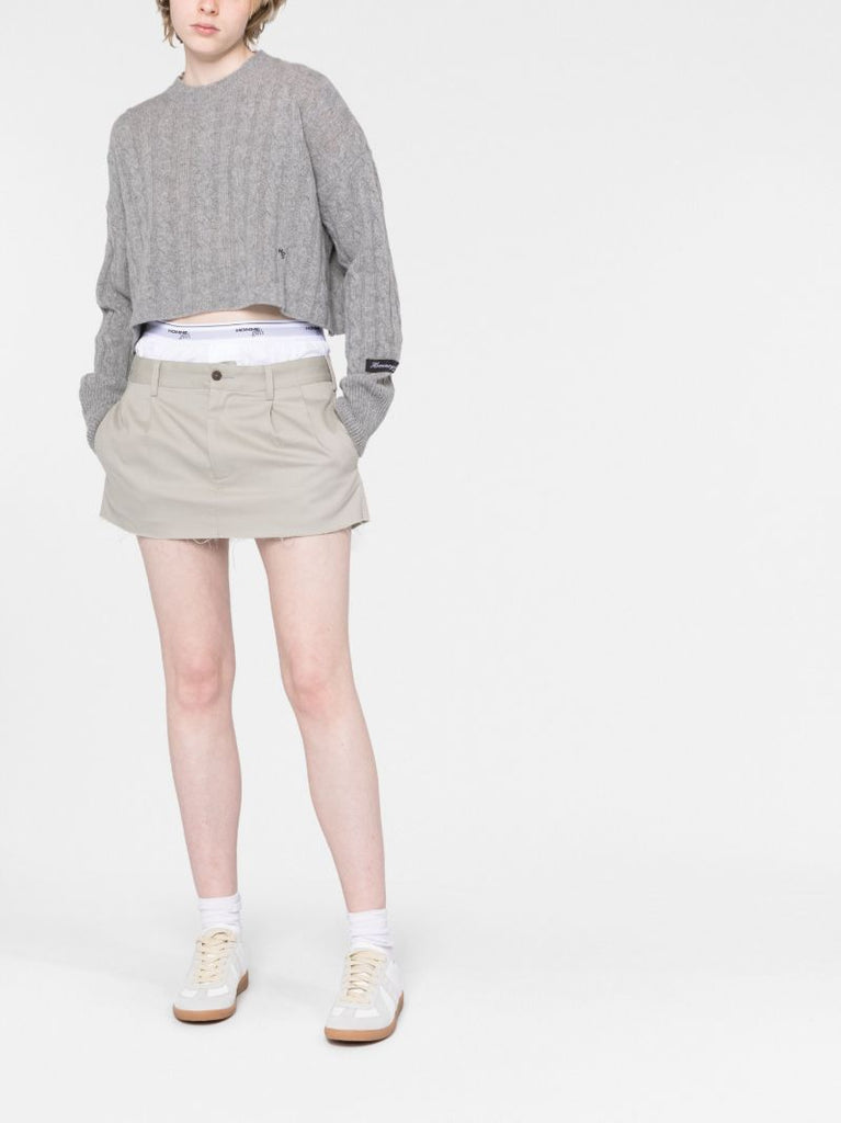 Grey Cropped Cable-knit Sweater