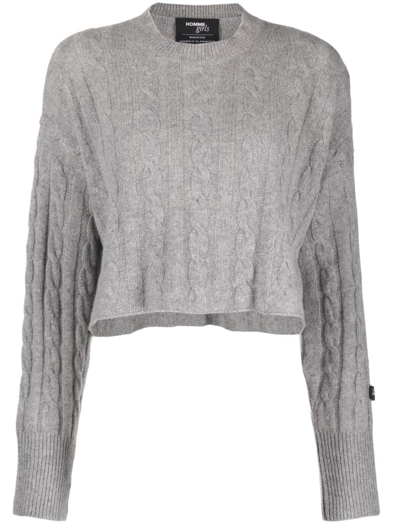 Grey Cropped Cable-knit Sweater