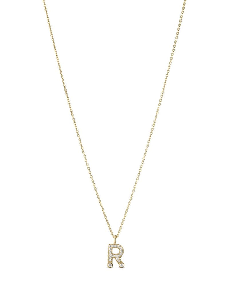 18k Yellow Gold Simple R Diamond Necklace