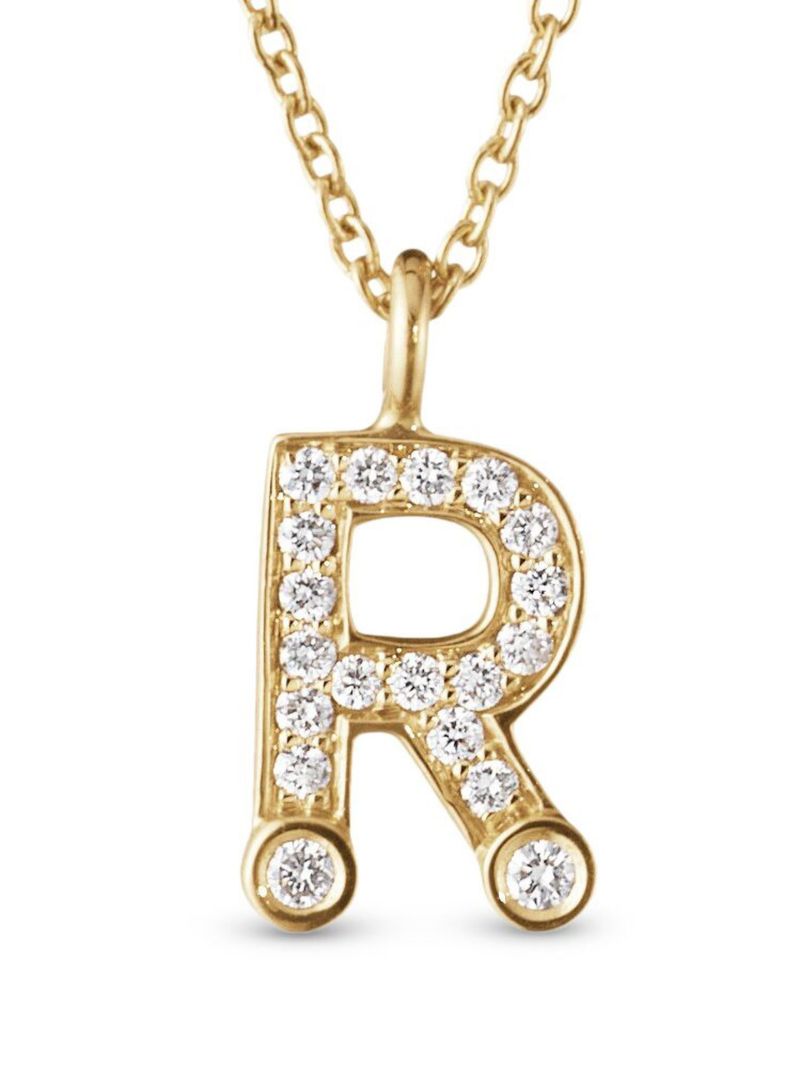 18k Yellow Gold Simple R Diamond Necklace