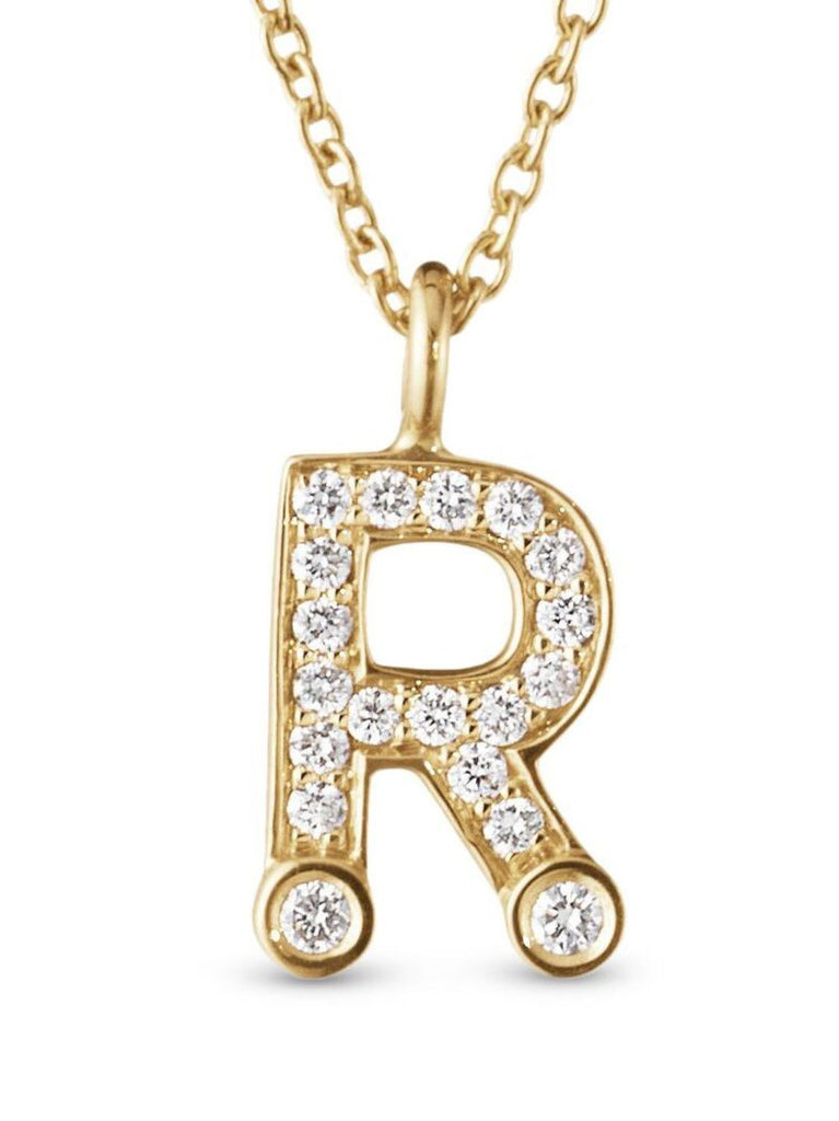 18k Yellow Gold Simple R Diamond Necklace