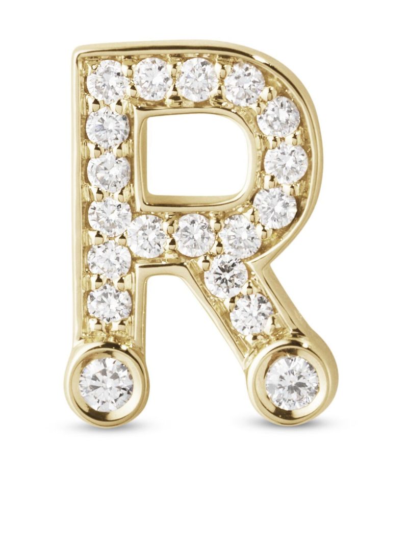 18k Yellow Gold Petite R Diamond Single Stud Earring