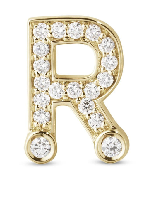 18k Yellow Gold Petite R Diamond Single Stud Earring