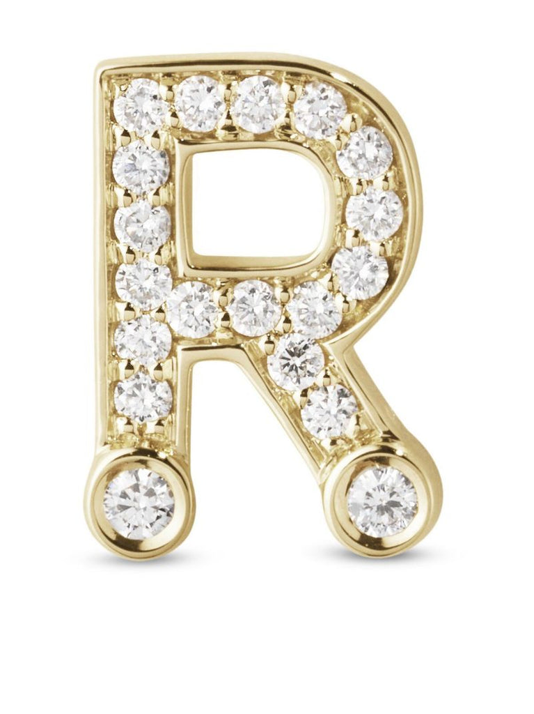 18k Yellow Gold Petite R Diamond Single Stud Earring