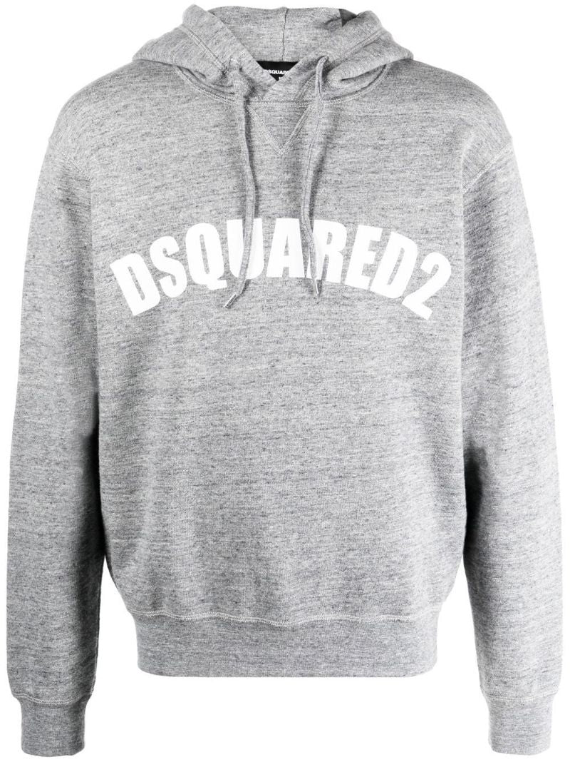 Grey Logo Print Drawstring Hoodie
