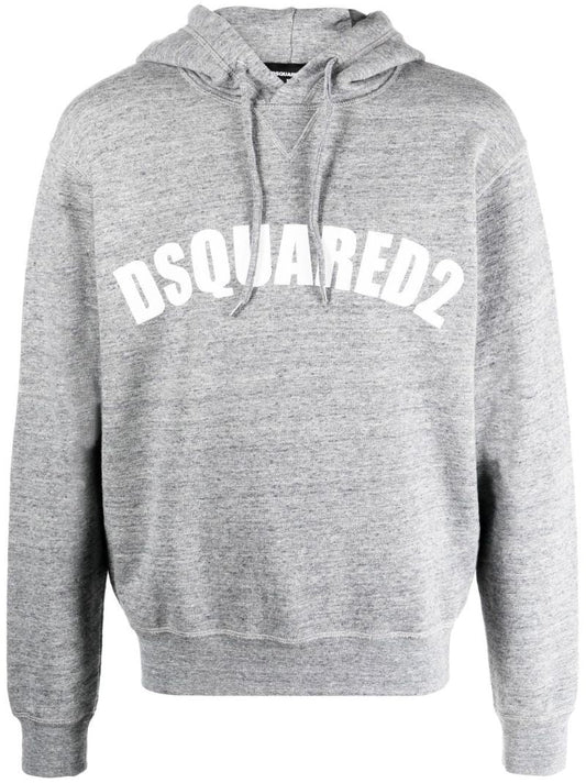 Grey Logo Print Drawstring Hoodie