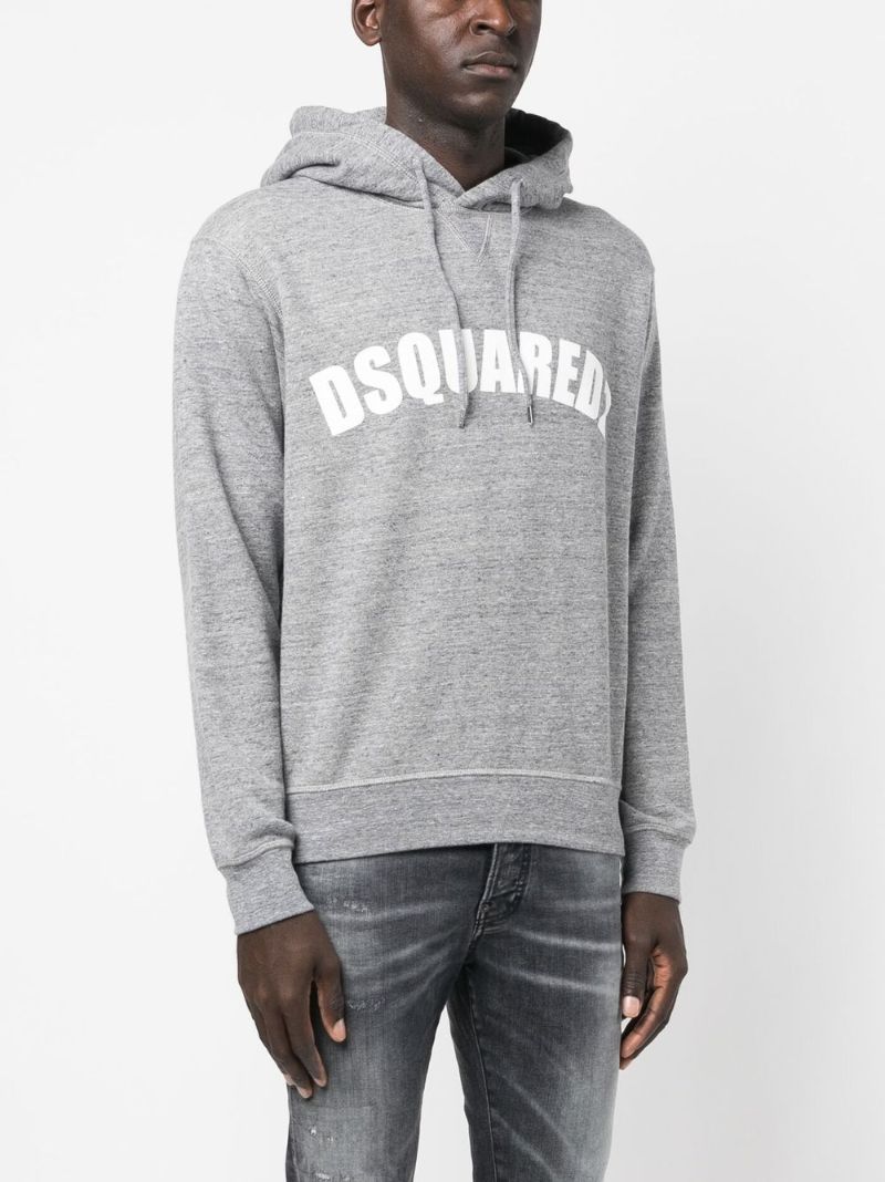Grey Logo Print Drawstring Hoodie