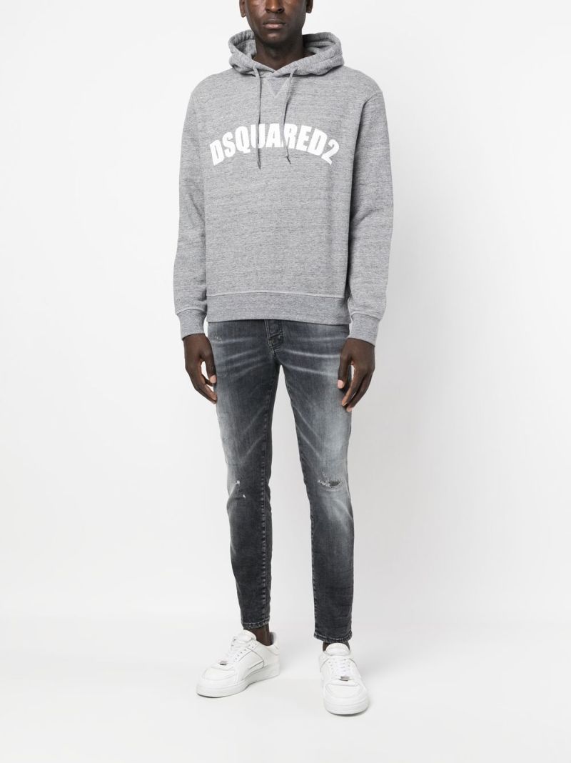 Grey Logo Print Drawstring Hoodie
