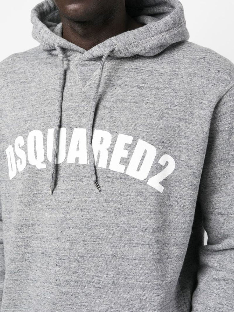 Grey Logo Print Drawstring Hoodie