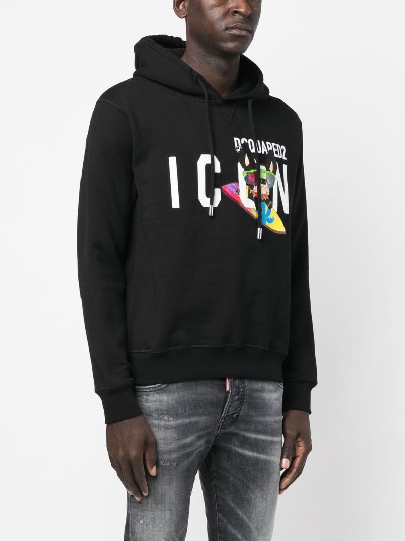 Black Logo Print Cotton Hoodie
