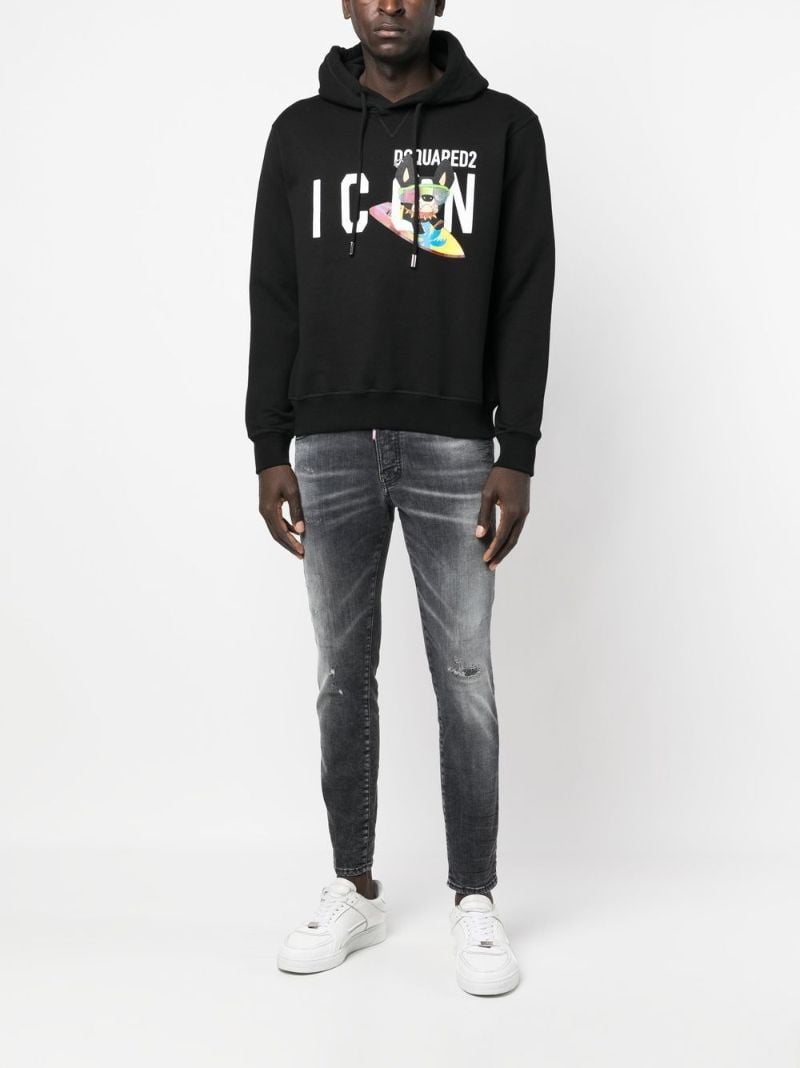 Black Logo Print Cotton Hoodie