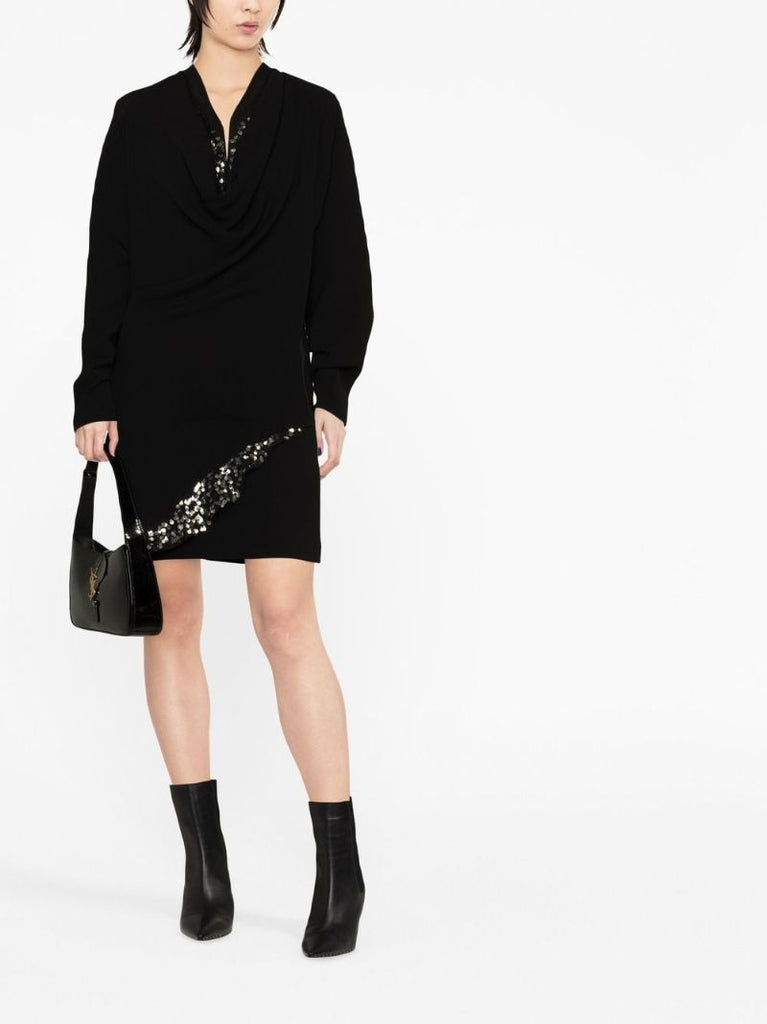 Black Lazeli Sequin Long-sleeve Dress