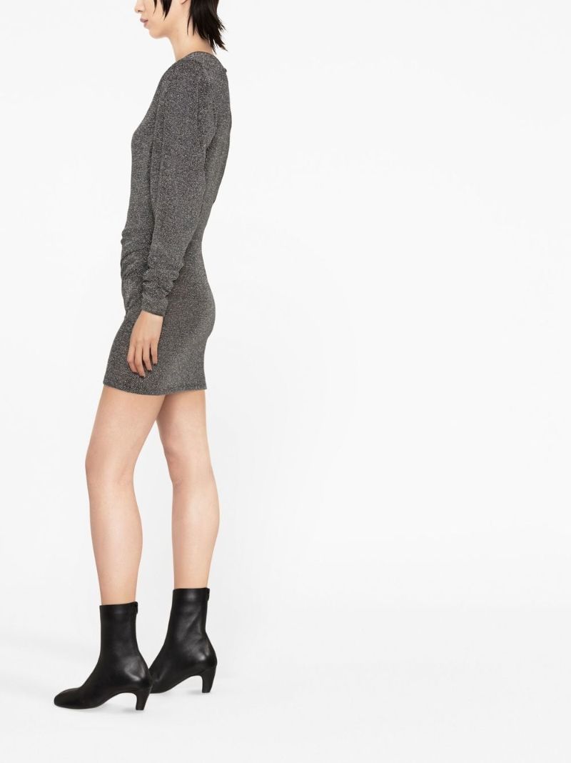 Silver Draped Long-sleeved Dress
