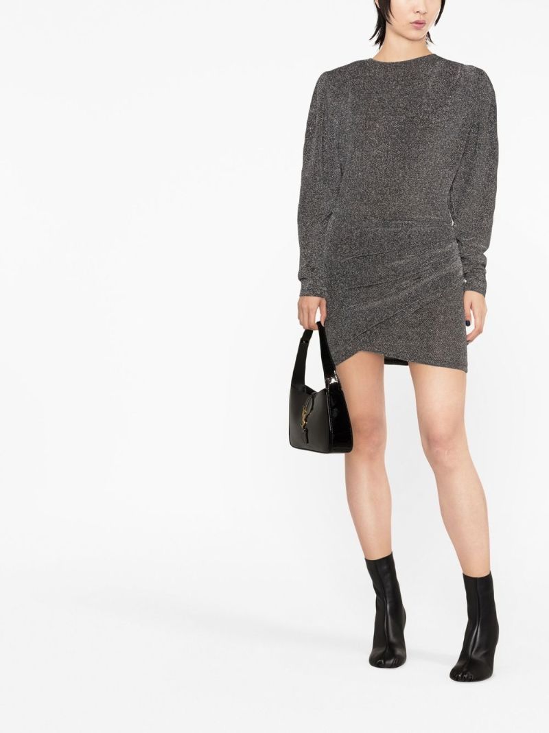 Silver Draped Long-sleeved Dress