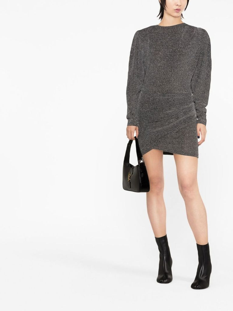 Silver Draped Long-sleeved Dress