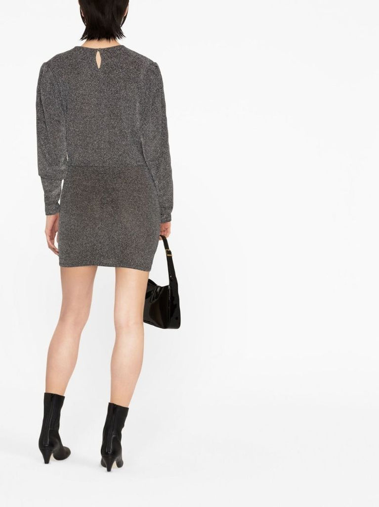 Silver Draped Long-sleeved Dress