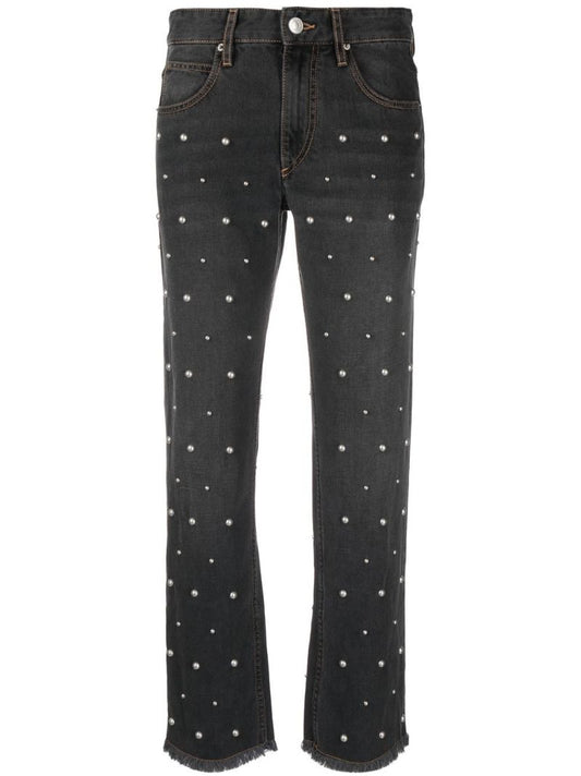 Black Dulano Beaded Straight-leg Jeans