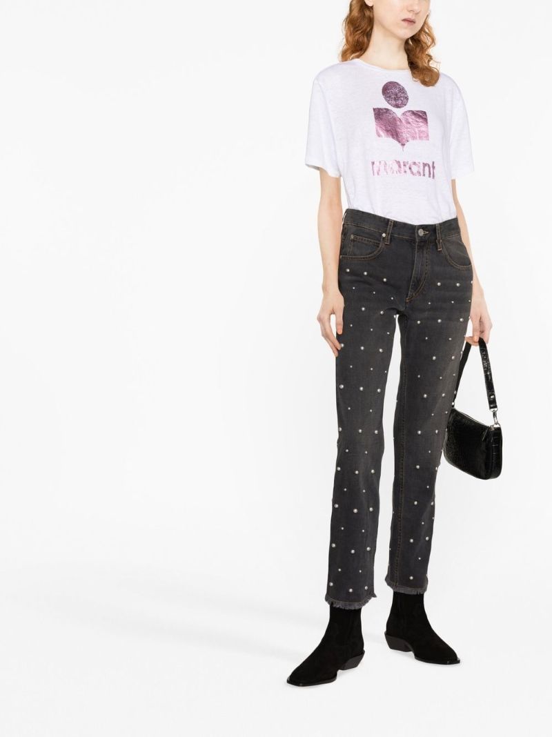 Black Dulano Beaded Straight-leg Jeans
