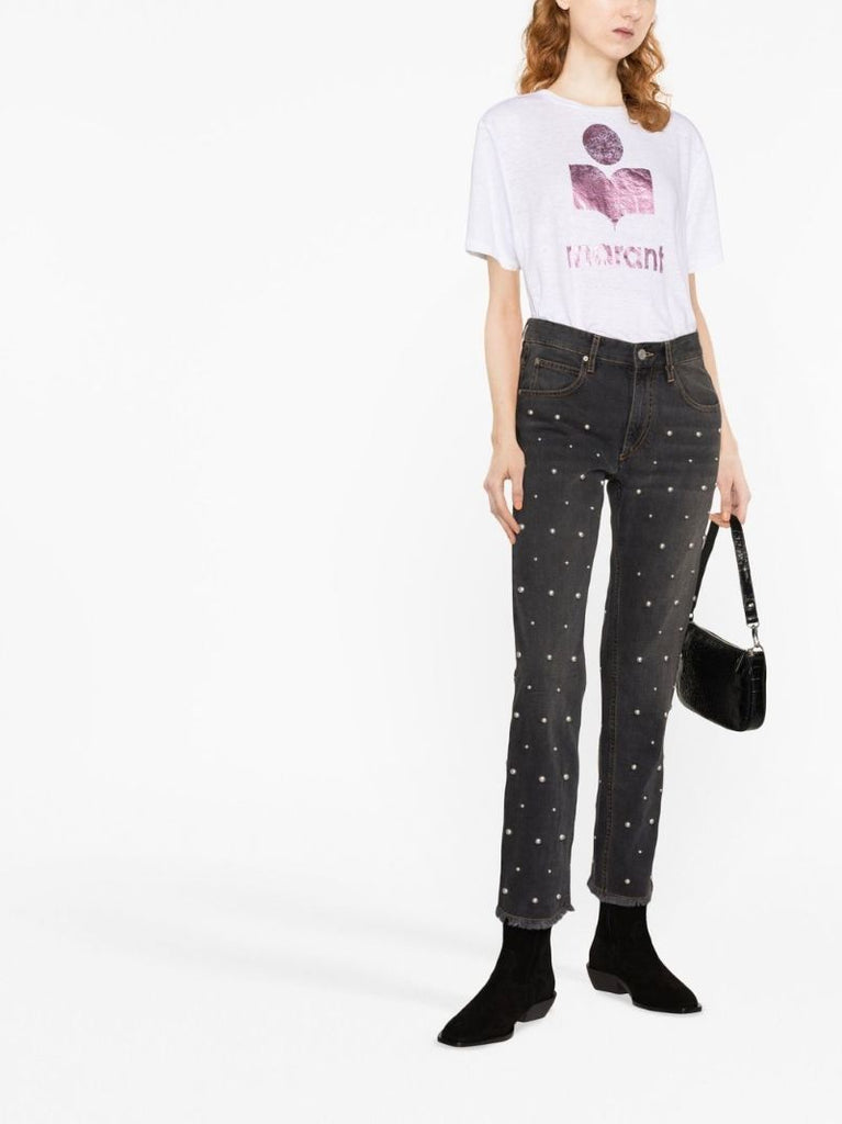 Black Dulano Beaded Straight-leg Jeans