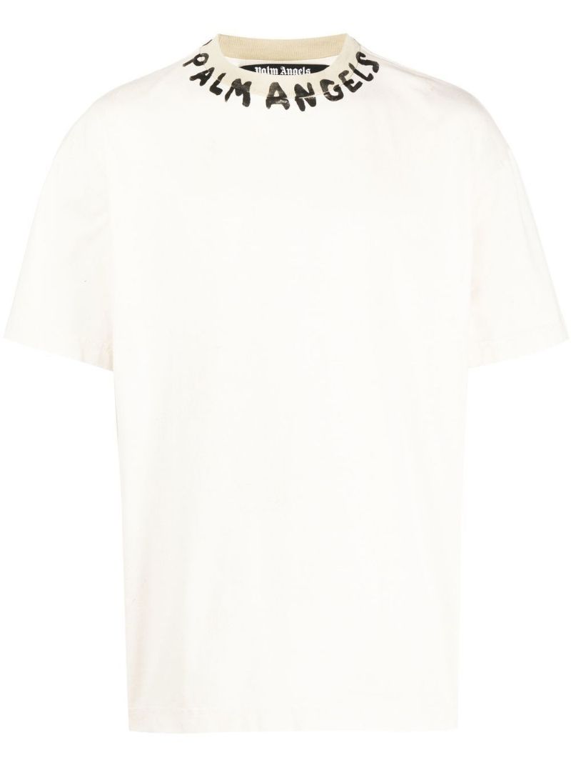 White Logo Print Cotton T-shirt