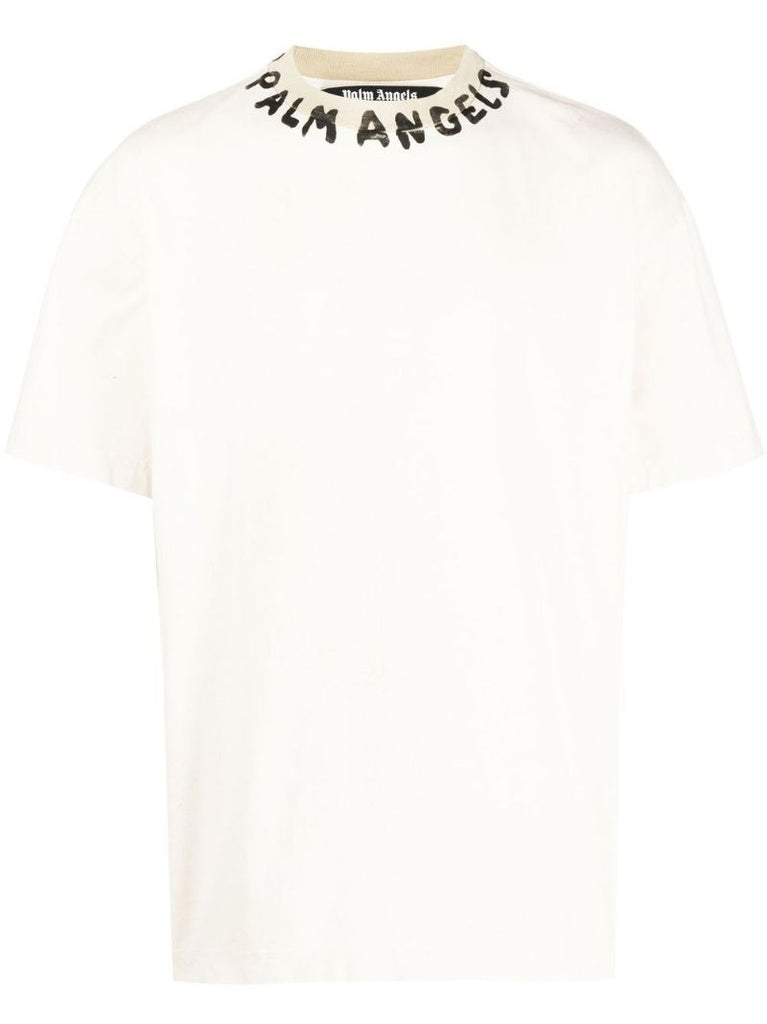 White Logo Print Cotton T-shirt