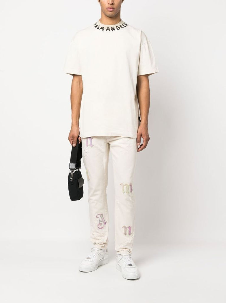 White Logo Print Cotton T-shirt