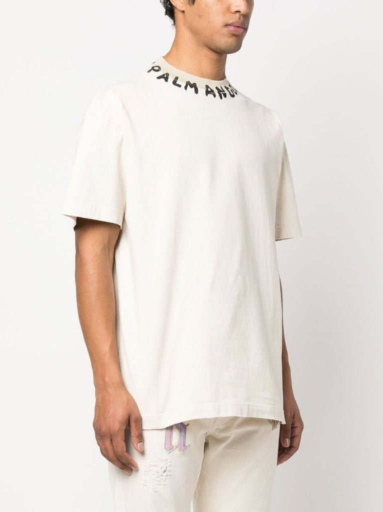 White Logo Print Cotton T-shirt
