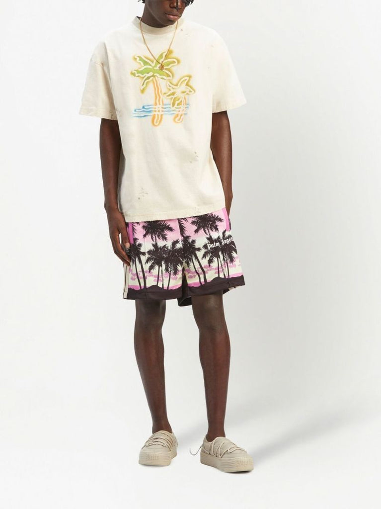 Pink Palm Tree Print Shorts