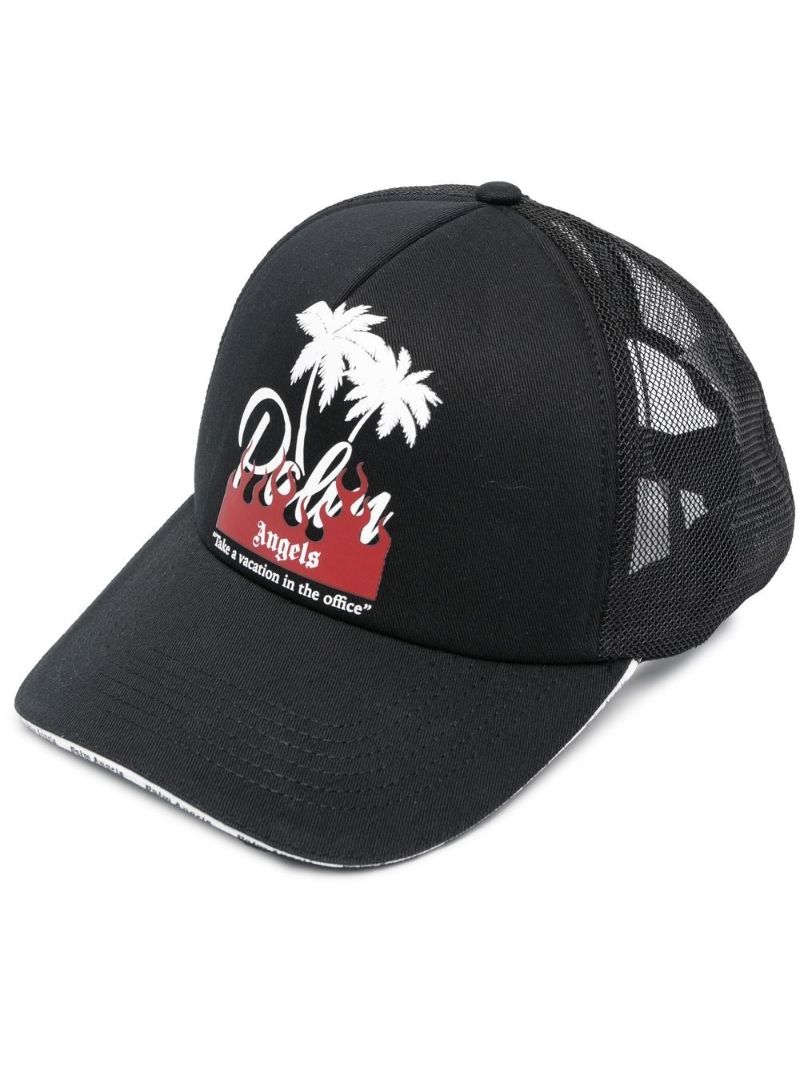Black Logo Print Mesh Panel Baseball Cap