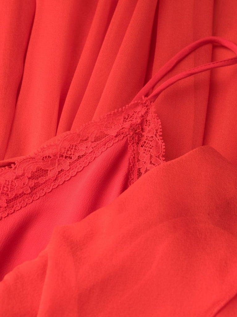 Red Ruffled Silk Chiffon Gown