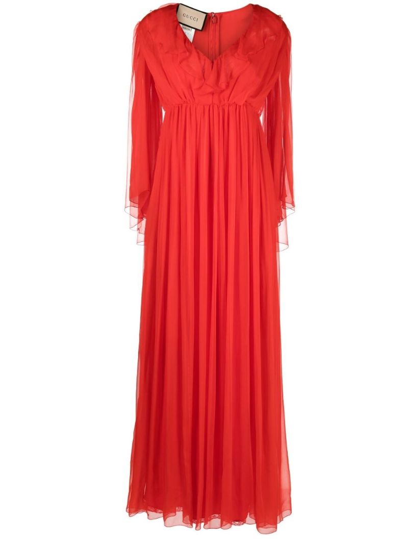 Red Ruffled Silk Chiffon Gown
