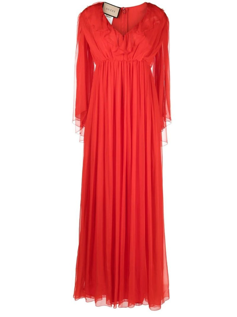 Red Ruffled Silk Chiffon Gown