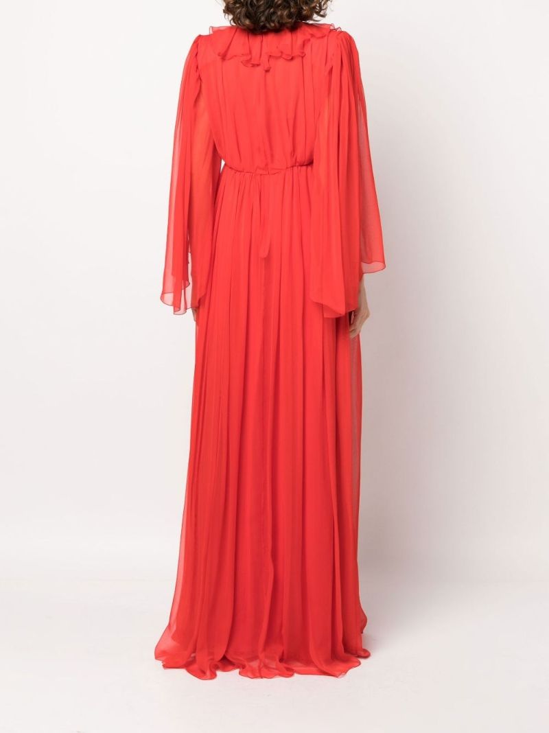 Red Ruffled Silk Chiffon Gown
