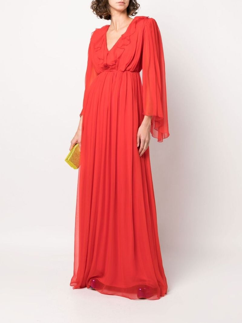 Red Ruffled Silk Chiffon Gown