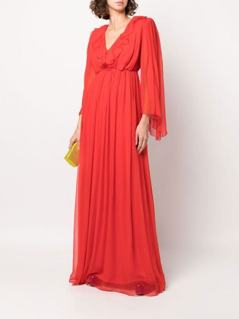 Red Ruffled Silk Chiffon Gown