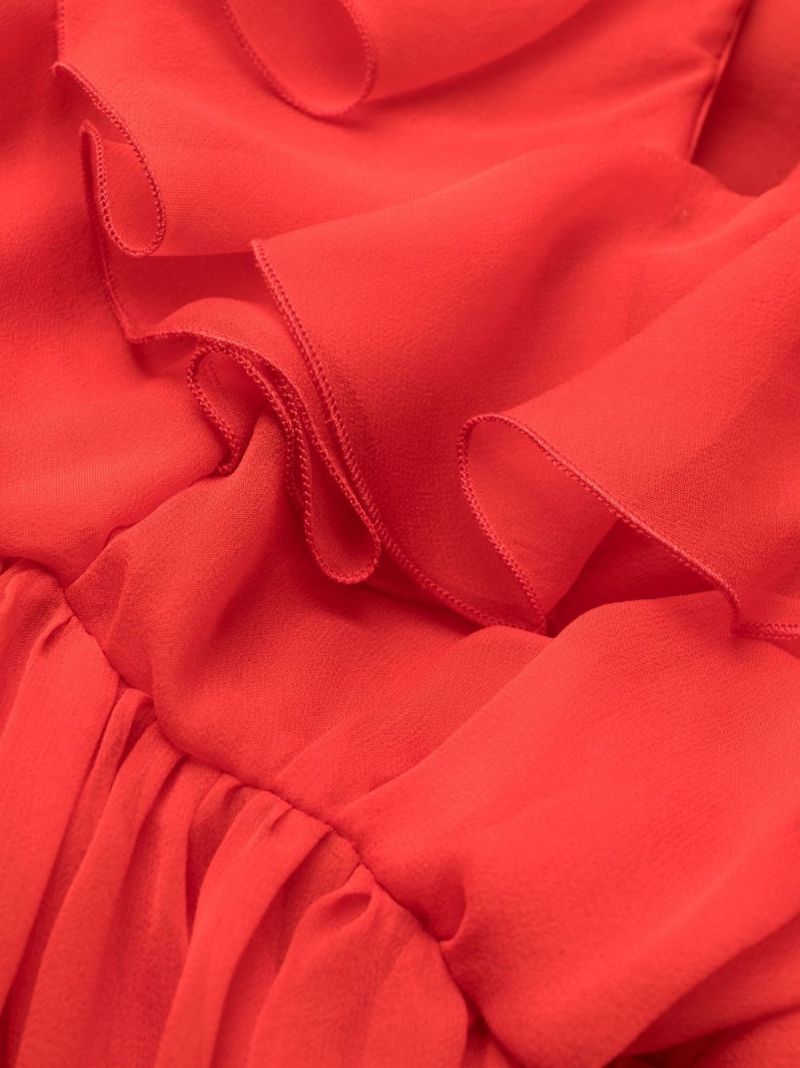 Red Ruffled Silk Chiffon Gown