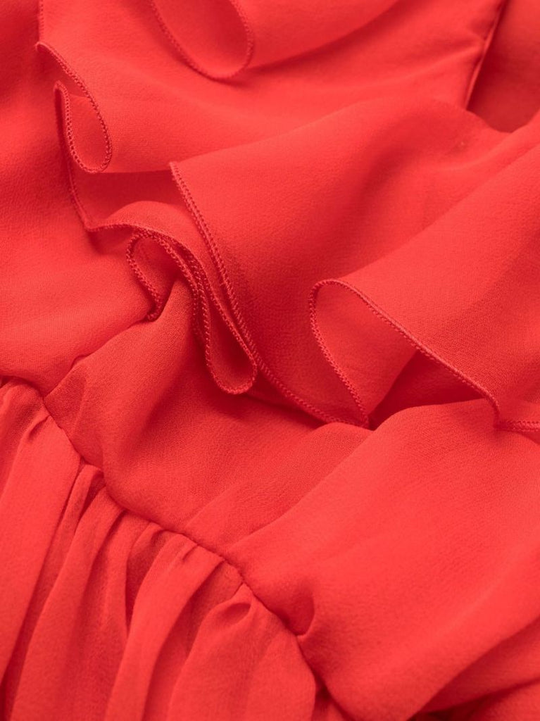 Red Ruffled Silk Chiffon Gown
